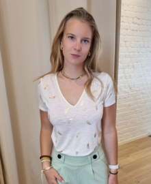JDYDORA DODO S/S FOIL V-NECK TOP JRS ecru