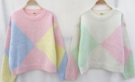 trui met pastel kleurvakken roze