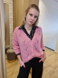 mohair cardigan met patroon  middenroze