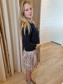 jurk met fijne lurex en beige luipaardprint