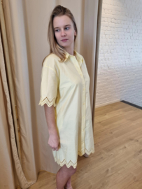 luchtige katoenen jurk met geperforeerd motief lichtgeel