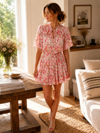 jurk met bindlintje en bloemenmotief frul KILKY