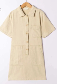 stevige katoenen jurk met zakje beige