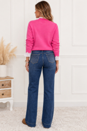 Folyrose LESLIE FIT dark blue jeans STRASS - STRAIGT FIT - WIDE LEG