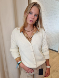zachte cardigan met parels beige
