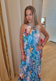 jurk met bindlintje in de hals turquoise