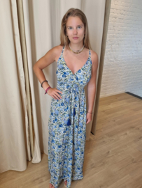jurk blauwe print flosjes