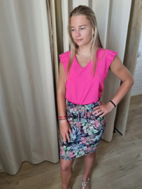 stretch rok tropische print zwart