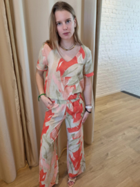 fleurige broek met zalm en kaki print JDYCAMILLE