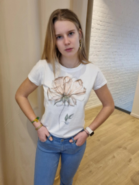 T-shirt bloem beige