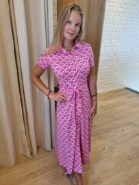 fuchsia stretch jurk met motief