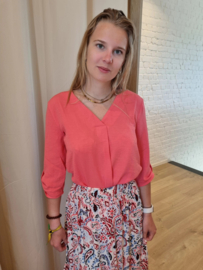 blouse met V-hals en 3/4 mouw JDY koraal