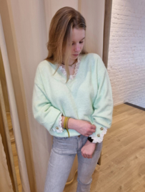 trui frulletje en V-hals pastelmunt