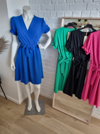 overslagjurk met fronsmouwtjes kobaltblauw / groen / zwart / fuchsia