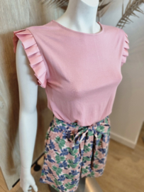 shortje met roze en blauwe print