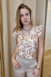 bloesje met lurex en zachte camel blaadjesprint