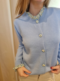 trui met bloemenkraagje en knoopjes lichtblauw