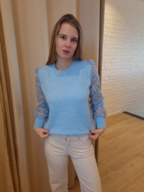 trui met knoopjes en versierde mouwen hemelsblauw