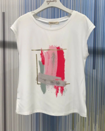T-shirt verfstrepen fuchsia