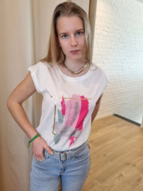 T-shirt verfstrepen fuchsia