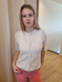 trui met korte mouwen en zilveren strikjes beige