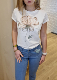 T-shirt bloem beige