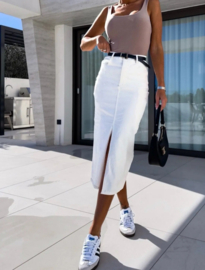 denim midi-rok wit