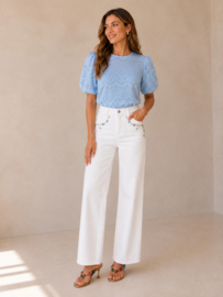 Wide broderie jeans wit  ST1068-2