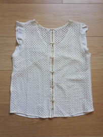 blouse met strikjes en gouden boordje ecru