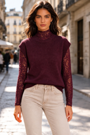 Wine 2-in-1 truitje met kanten top ✨