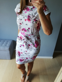 jurk met striklint en bloemenprint roze/wit