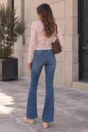Bleached midden denimblauwe bootcut jeans - flatterende high waist fit