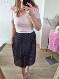 midi-plissé rokje print zwart