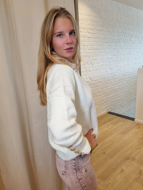 trui met gedrukt boordje ecru