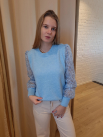 trui met knoopjes en versierde mouwen hemelsblauw