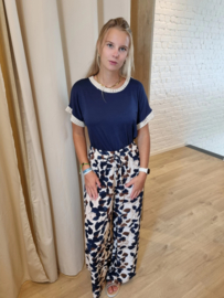 T-shirt met ronde hals en gouden afwerking marineblauw