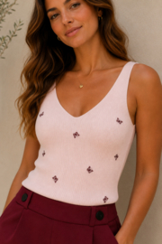 JDYNANNA S/L EMBROIDERY TOP KNT roze/bordeaux vlinders