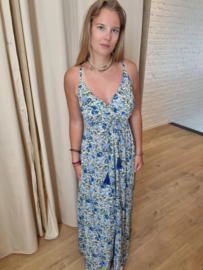 jurk blauwe print flosjes