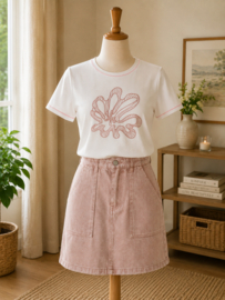 T-shirt met roze motief wit