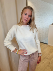 trui met gedrukt boordje ecru