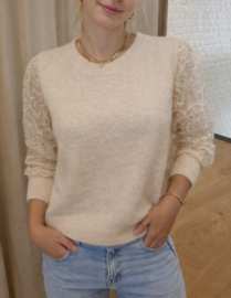trui met knoopjes en versierde mouwen beige