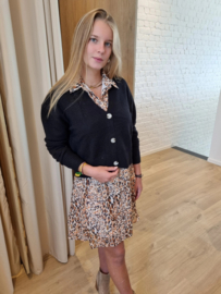 jurk met fijne lurex en beige luipaardprint