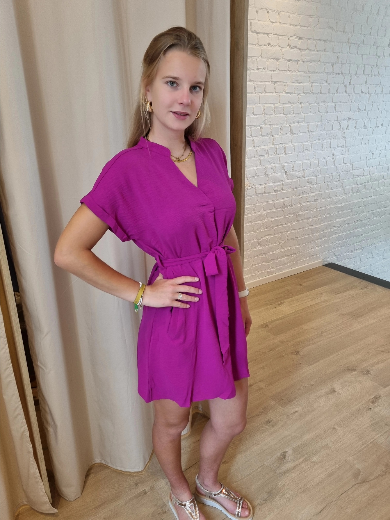 jurk met bindlintje violine