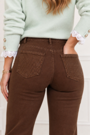 Folyrose LESLIE FIT chocolat STRASS - STRAIGT FIT - WIDE LEG