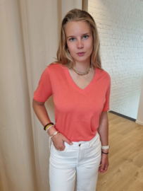 JDYREX S/S V NECK TOP JRS DIA koraal
