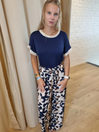 T-shirt met ronde hals en gouden afwerking marineblauw