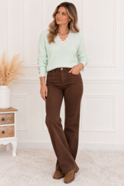 Folyrose LESLIE FIT chocolat STRASS - STRAIGT FIT - WIDE LEG