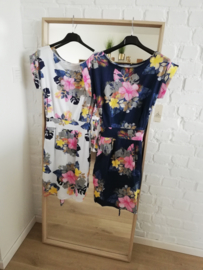 jurk met striklint en bloemenprint roze/blauw/donkerblauw
