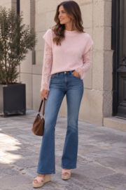 Bleached midden denimblauwe bootcut jeans - flatterende high waist fit