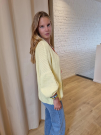 ruime cardigan in gebreid motief lichtgeel